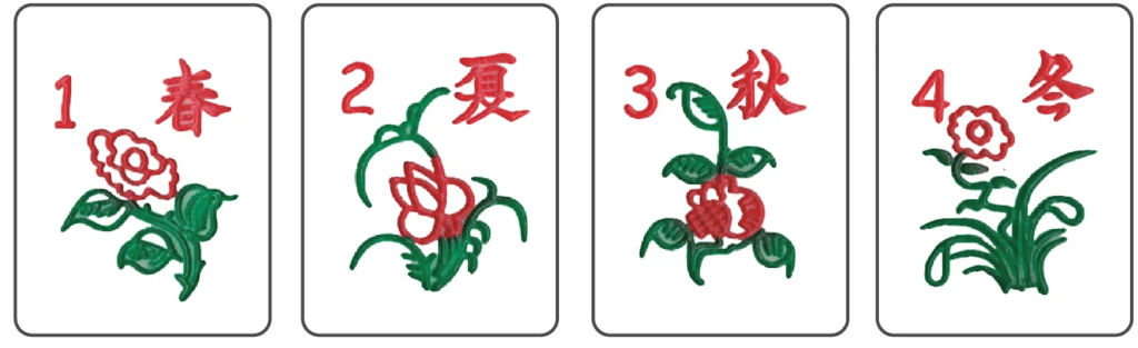 The four season mahjong tiles: Spring, Summer, Autumn and Winter