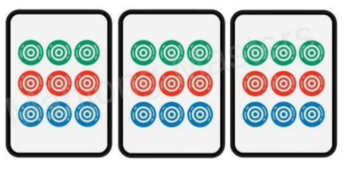 Three identical nine of circles tiles forming a pung